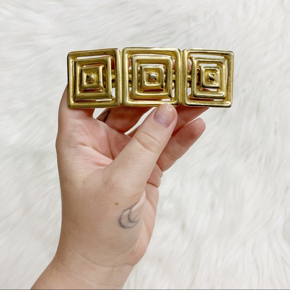 Vintage 80s Large Gold Tone Geometric Hair Clip - Picture 3 of 4